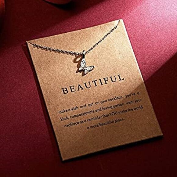 GOLD PLATED BEAUTIFUL BUTTERFLY PENDANT NECKLACE WITH INSPIRATIONAL CARD - Picture 3 of 5